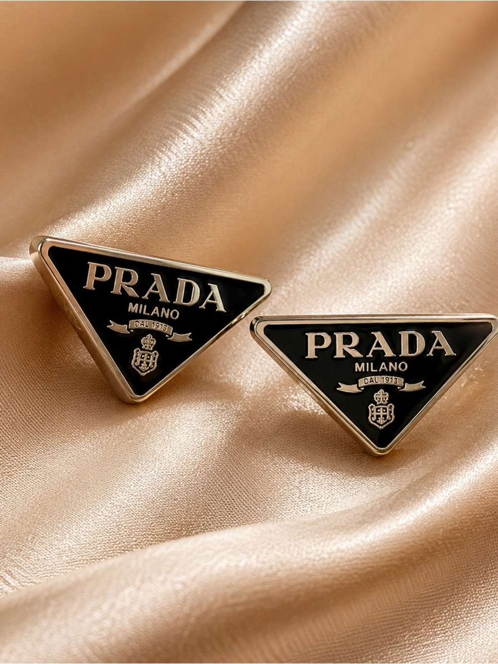 Black Enamel Triangle Stud Earrings Silver Tone Statement Chic